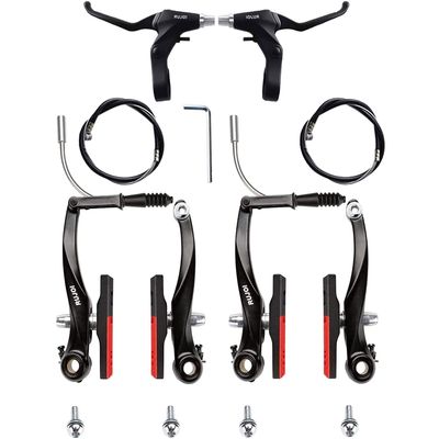 RUJOI Bike Brake Kit V Type, 110 mm V-Brake Caliper, 72 mm Bike Brake Pads Set, Aluminium Bicycle Brake Lever, F/R Brake Housing and Cable, Brakes V Type Replacement Set for MTB, Road Bike, BMX, E