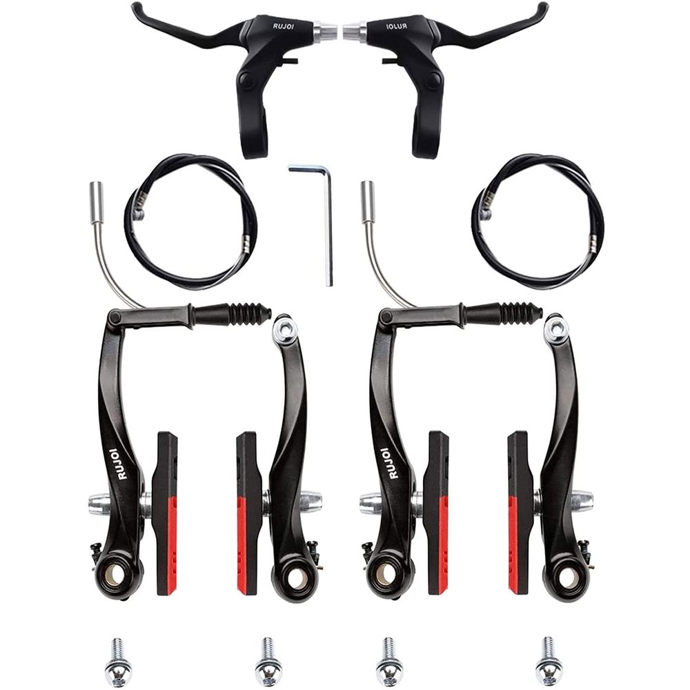 RUJOI Bike Brake Kit V Type, 110 mm V-Brake Caliper, 72 mm Bike Brake Pads Set, Aluminium Bicycle Brake Lever, F/R Brake Housing and Cable, Brakes V Type Replacement Set for MTB, Road Bike, BMX, E