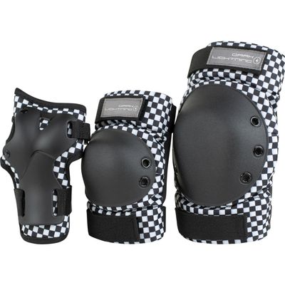 Dark Lightning Kids/Junior/Youth Knee Pads Elbow Pads Wrist Guards 3 in 1 Protective Gear, for Skateboard,Roller Skate,Inline,Cycling,MTB Bike,Scooter(Black Checker,L)