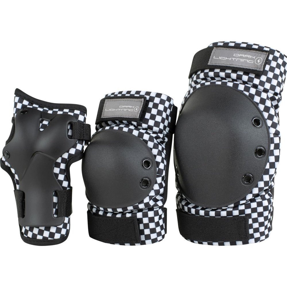 Dark Lightning Kids/Junior/Youth Knee Pads Elbow Pads Wrist Guards 3 in 1 Protective Gear, for Skateboard,Roller Skate,Inline,Cycling,MTB Bike,Scooter(Black Checker,L)