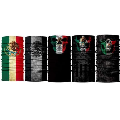 5pcs Mexican Flag Series Face Sun Tube Scarf- Headband Bandana Sports Headwear Multifunctional Neck Gaiter, Headwrap, Balaclava, Neckerchief