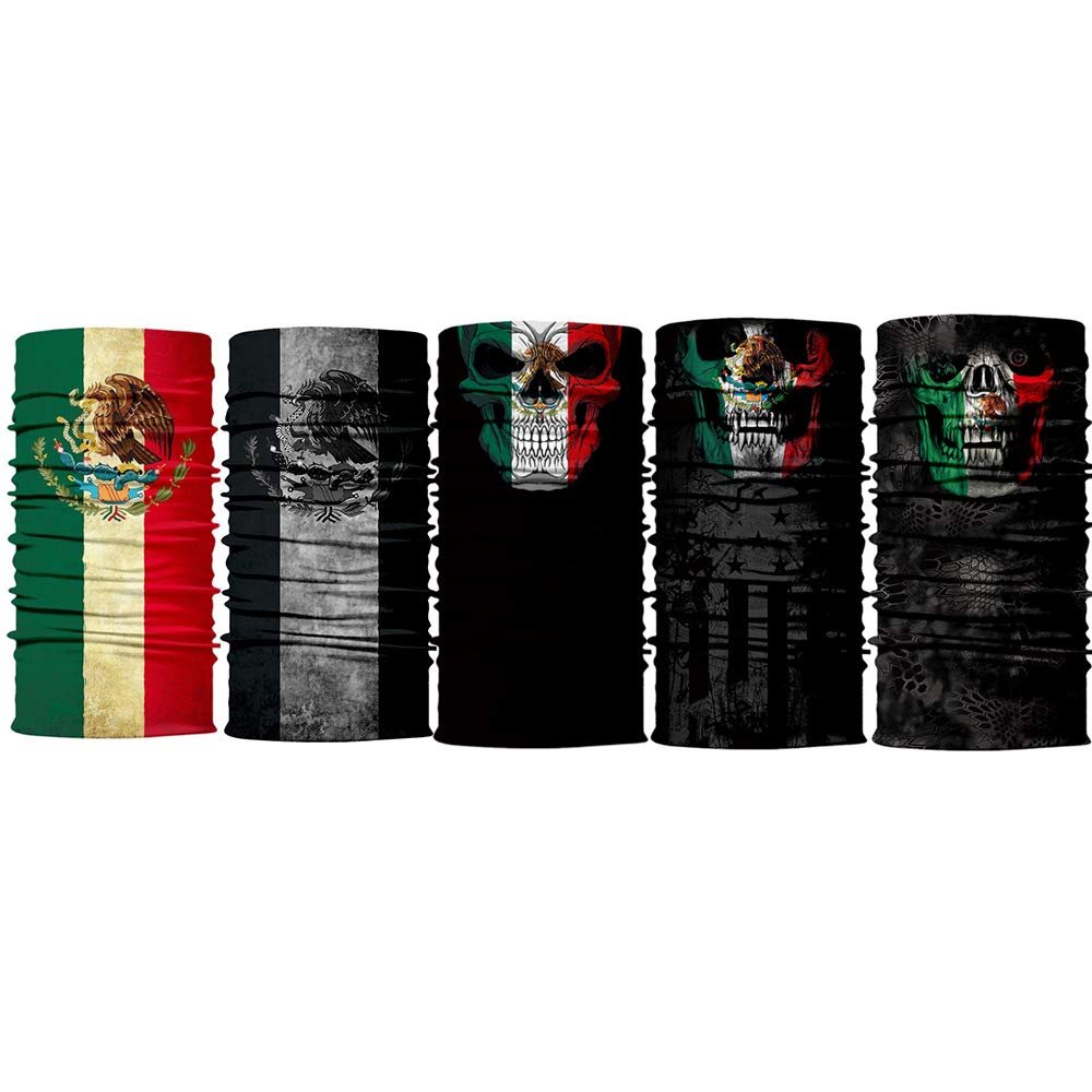 5pcs Mexican Flag Series Face Sun Tube Scarf- Headband Bandana Sports Headwear Multifunctional Neck Gaiter, Headwrap, Balaclava, Neckerchief