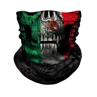 Multifunctional Mexico Flag Skull Face Tube Scarf Bandana Skeleton Headwear Balaclava Neckerchief Neck Gaiter for Fishing Yard Working