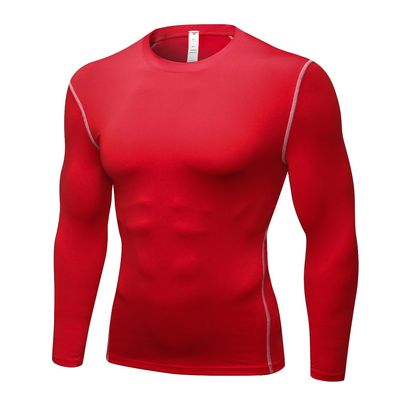 Men's Compression Long Sleeve Shirts, Cool Dry Sport Workout Underwear Shirt Athletic Baselayer Running Gym Tops Red