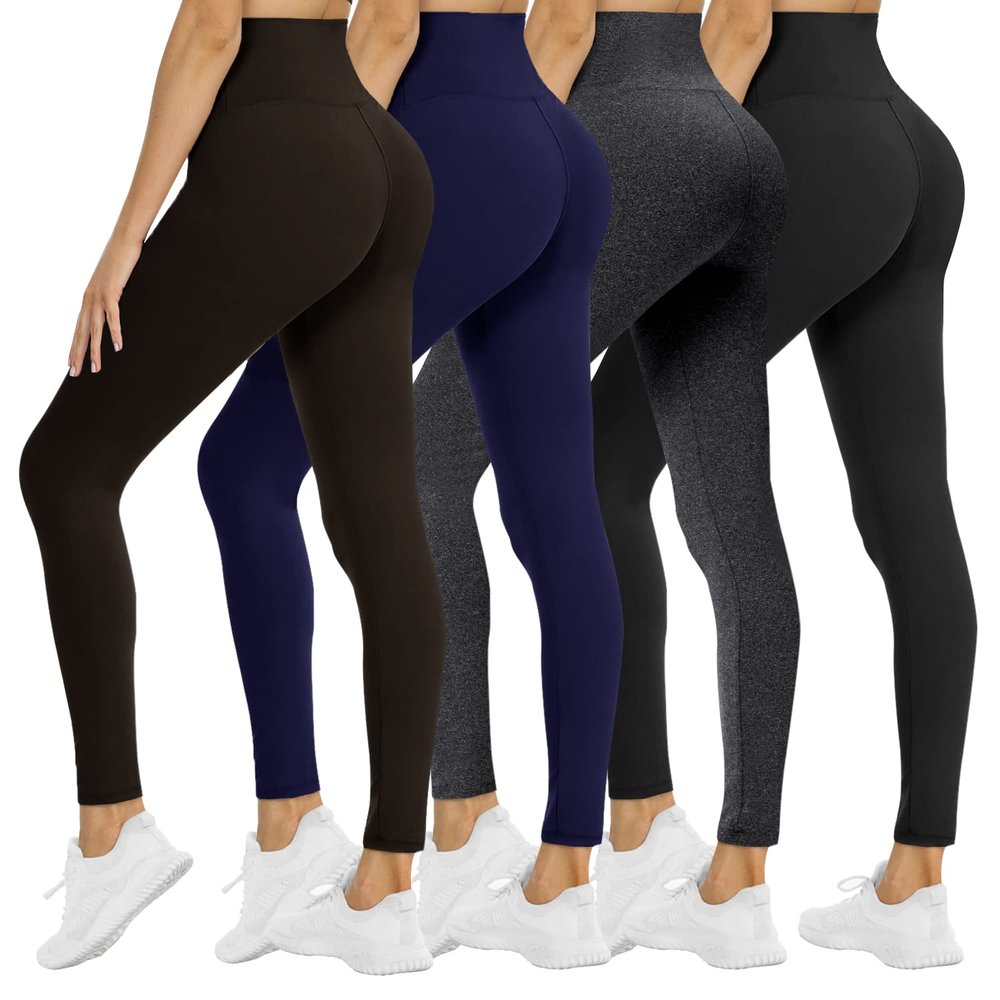 4 Pack Leggings for Women - High Waisted Tummy Control Soft No See-Through Black Yoga Pants for Athletic Workout