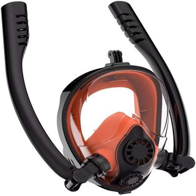 WXFGR Full Face Snorkel Diving Masks Snorkelling Mask Full Face Swimming Mask Anti-Fog Anti-Leak Diving Equipment Professional Snorkelling Gear for Adults and Kids (Color : Orange, Size : XS)