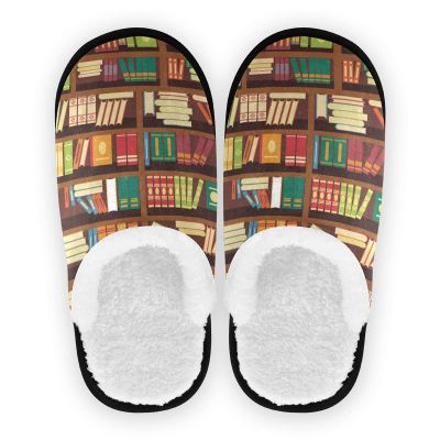 HMZXZ Education Library Bookshelf Slippers for Women Men Kids, Womens House Slippers Socks Indoor Slipper Coral Fleece House Shoes Bedroom