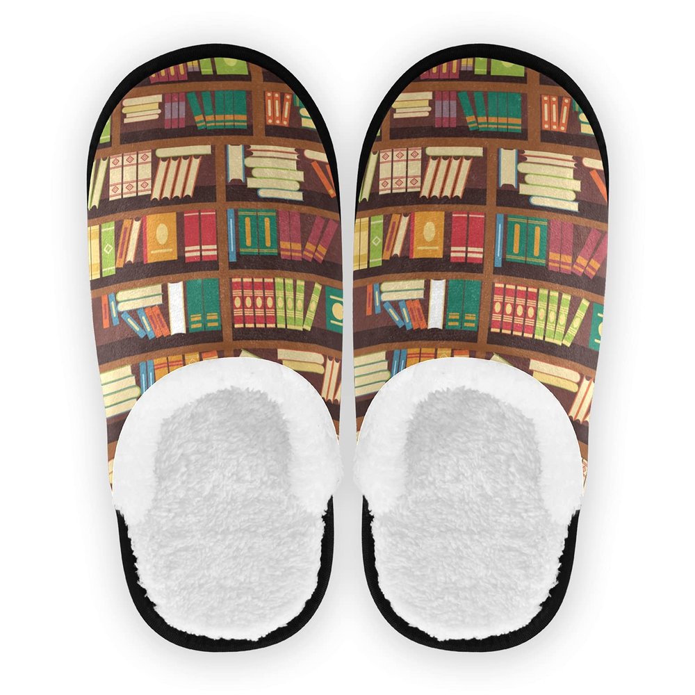 HMZXZ Education Library Bookshelf Slippers for Women Men Kids, Womens House Slippers Socks Indoor Slipper Coral Fleece House Shoes Bedroom