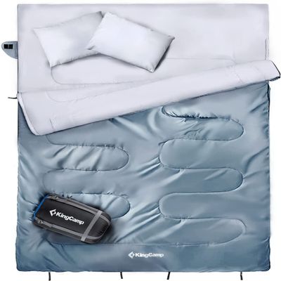 KingCamp Double Sleeping Bag for 3 Season Backpacking Camping Hiking Queen Size XL Lightweight Warm Cold Weather 2 Person Sleeping Bag for Adults Teens Truck Tent Sleeping Pad Lightweight 87x59