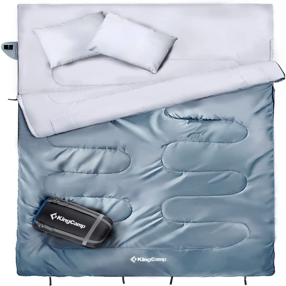 KingCamp Double Sleeping Bag for 3 Season Backpacking Camping Hiking Queen Size XL Lightweight Warm Cold Weather 2 Person Sleeping Bag for Adults Teens Truck Tent Sleeping Pad Lightweight 87x59