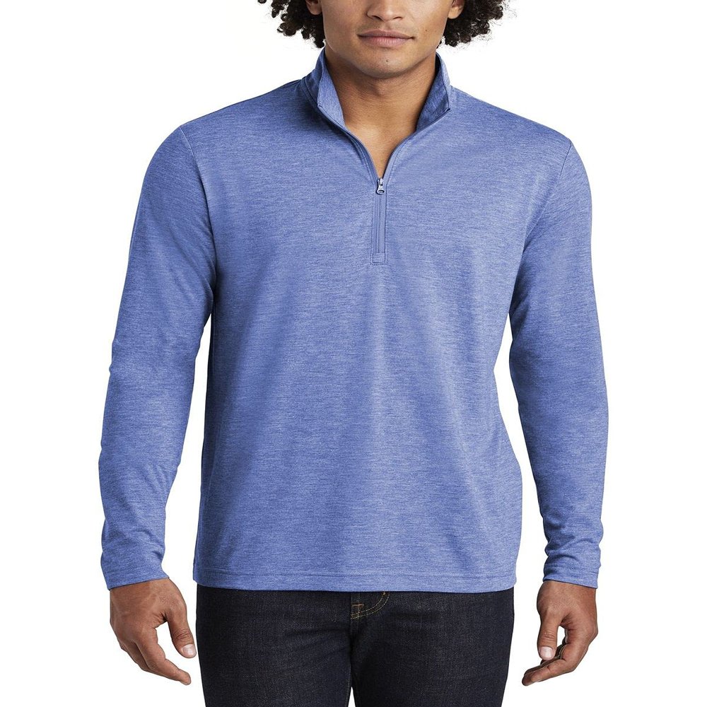JustBlanks Mens Tri-Blend Quarter-Zip Cadet Collar Long-Sleeve Reverse Coil Zipper Casual Pullover Sweater for Men - True Royal Heather - X-Large