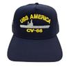 The Patriots Pride USS America CV-66 Ship Baseball Cap Blue Mesh Snapback 3.5 inch Profile Cotton Front Panel Retired Veteran view 1