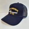 The Patriots Pride USS America CV-66 Ship Baseball Cap Blue Mesh Snapback 3.5 inch Profile Cotton Front Panel Retired Veteran view 2