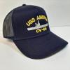 The Patriots Pride USS America CV-66 Ship Baseball Cap Blue Mesh Snapback 3.5 inch Profile Cotton Front Panel Retired Veteran view 3