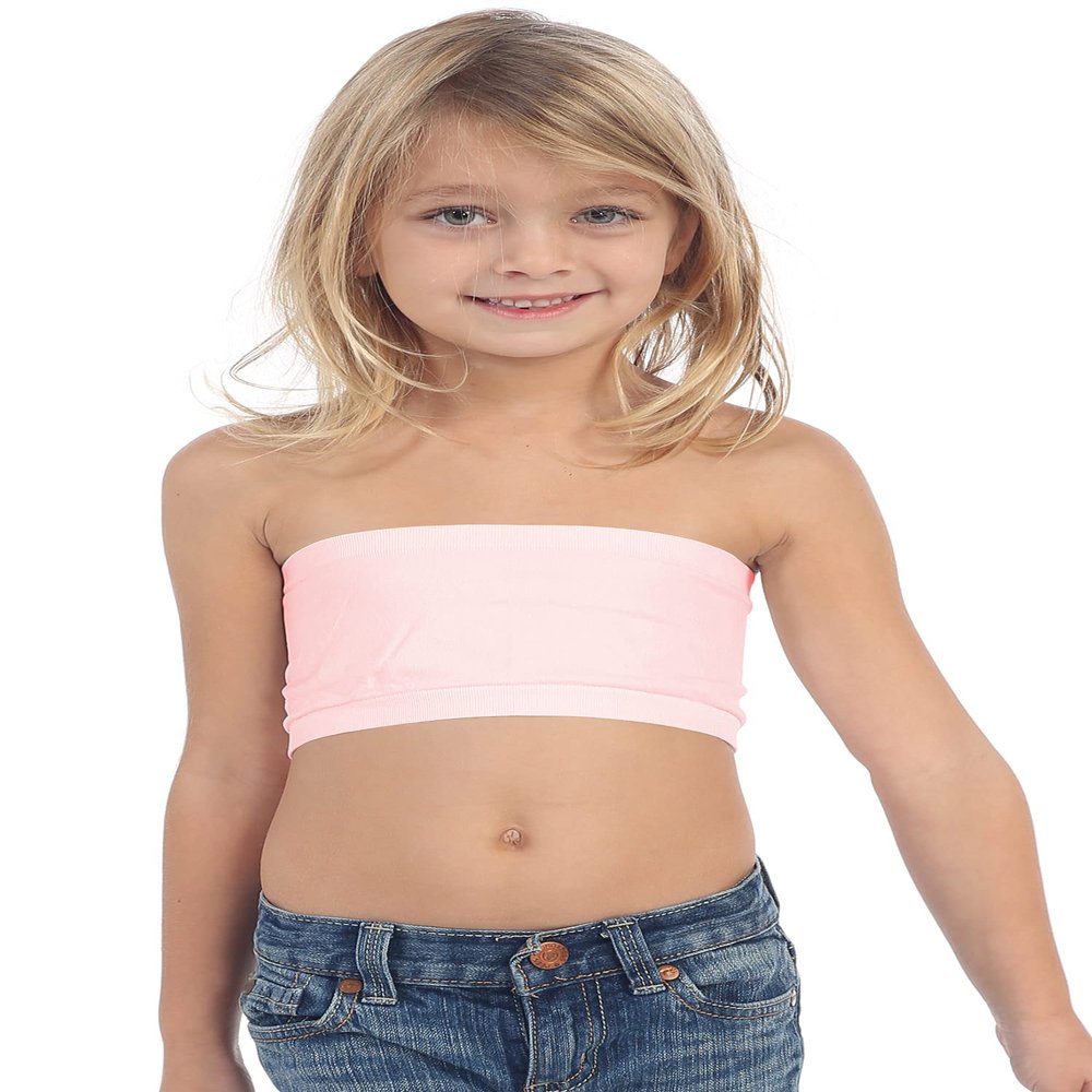 Kurve Girls Bandeau Tube Bra - Strapless Bandeau Bra,UV Protective Fabric UPF50+, Baby Pink, Age (14-18)