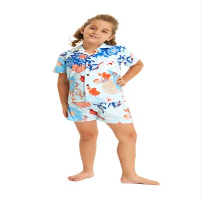 Hawaii Hangover Boy Aloha Luau Shirt in Flowering Koi Blue 4 Year Old
