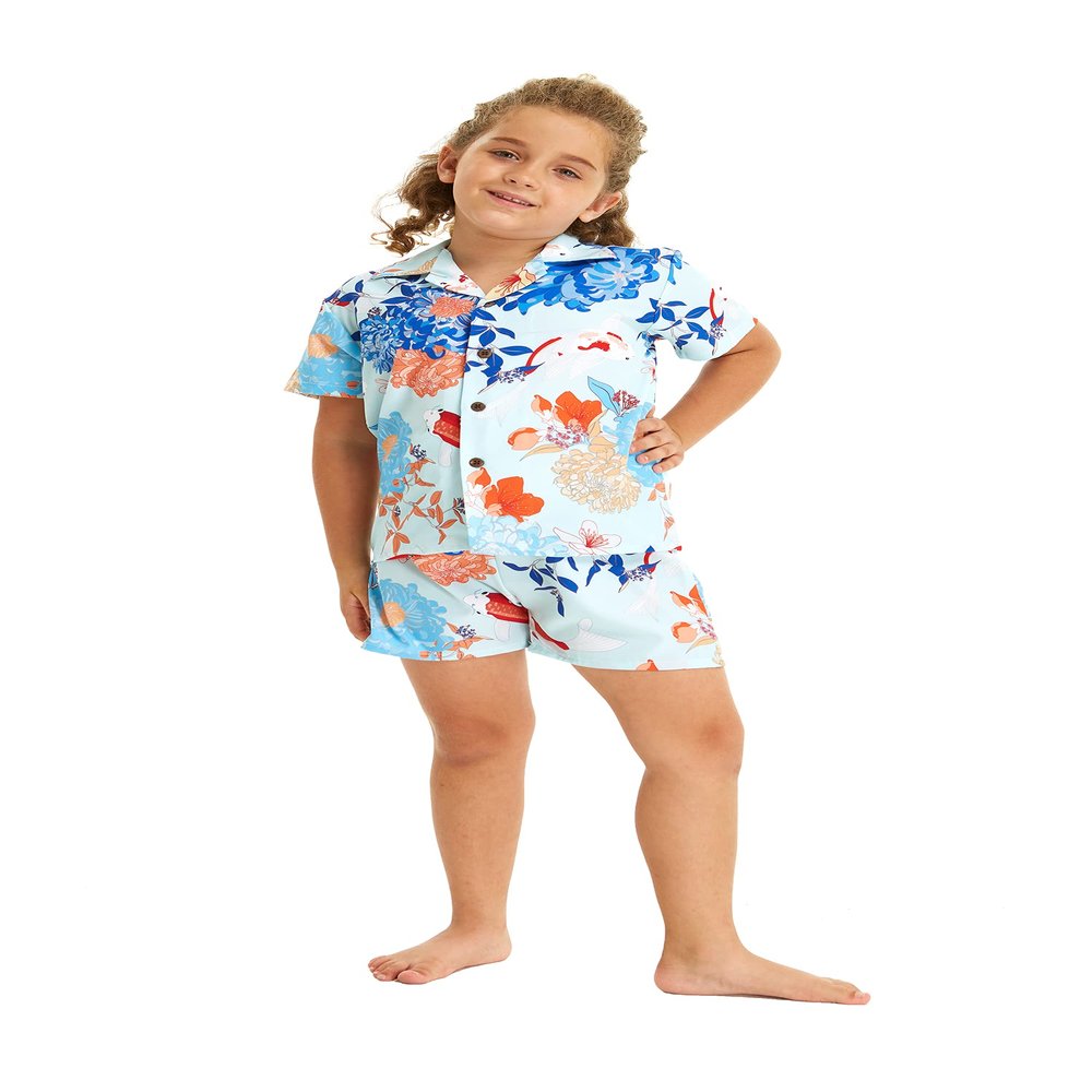 Hawaii Hangover Boy Aloha Luau Shirt in Flowering Koi Blue 4 Year Old