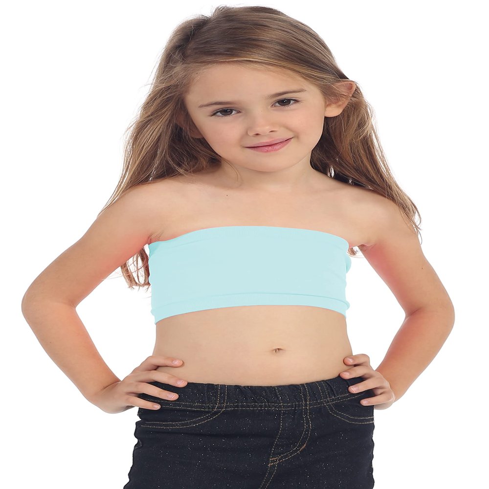 Kurve Girls Bandeau Tube Bra - Strapless Bandeau Bra,UV Protective Fabric UPF50+, Aqua, Age (14-18)