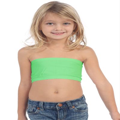 Kurve Girls Bandeau Tube Bra - Strapless Bandeau Bra,UV Protective Fabric UPF50+, Neon Green, Age (14-18)