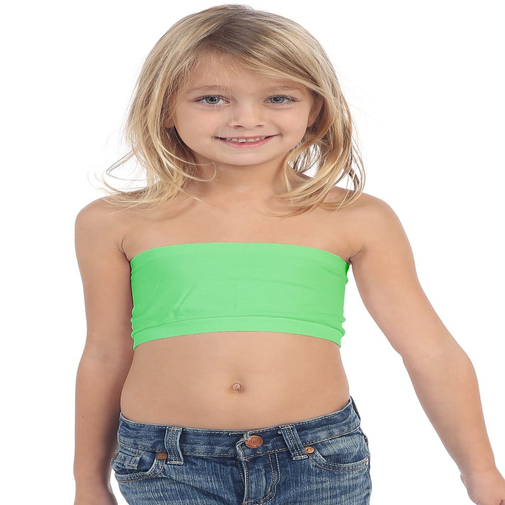 Kurve Girls Bandeau Tube Bra - Strapless Bandeau Bra,UV Protective Fabric UPF50+, Neon Green, Age (14-18)