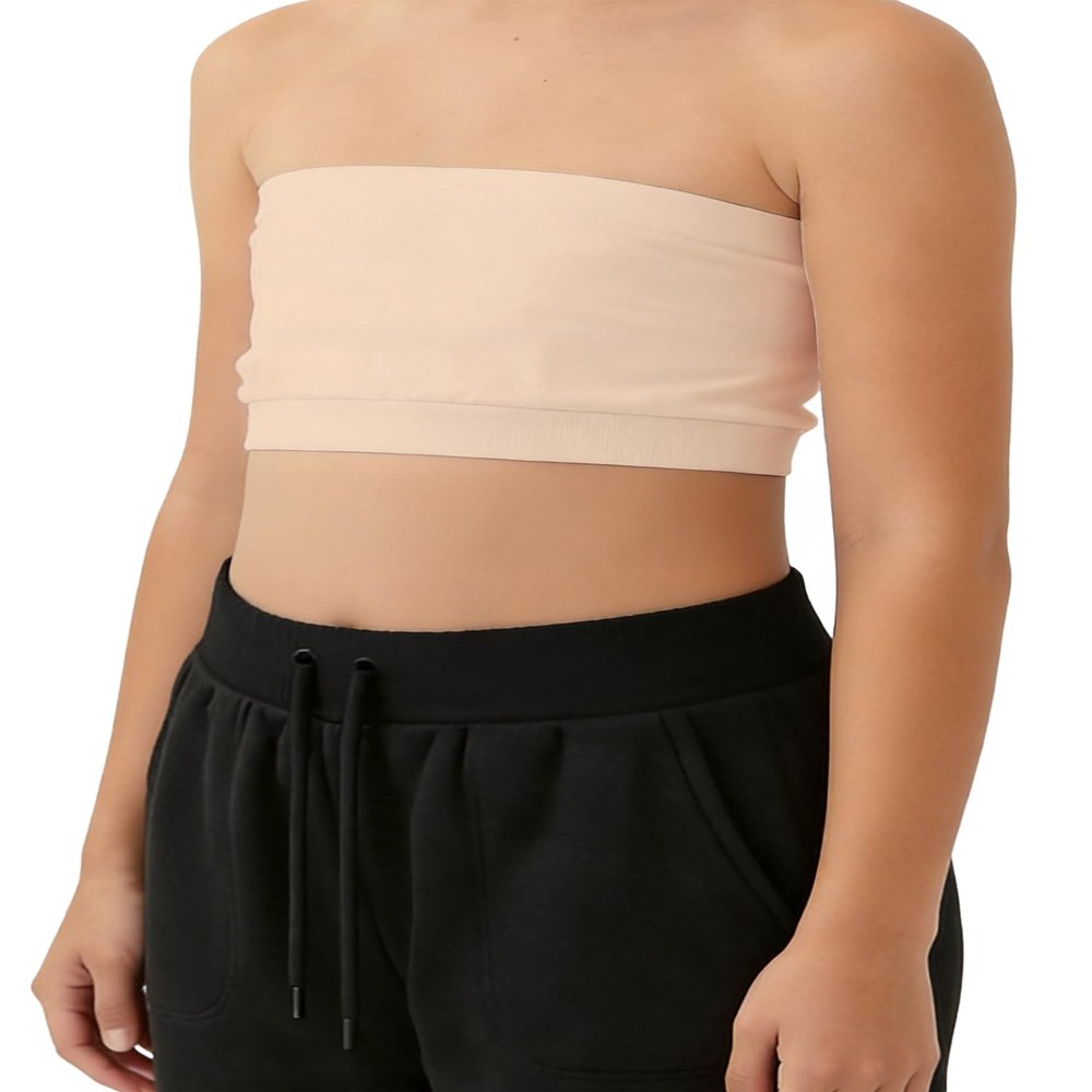 Kurve Girls Bandeau Tube Bra - Strapless Bandeau Bra,UV Protective Fabric UPF50+, Nude, Age (14-18)