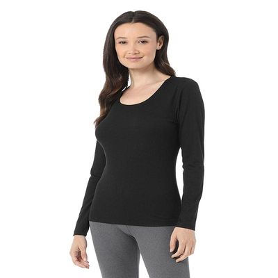 32 Degrees Heat Womens Ultra Soft Thermal Midweight Baselayer Scoop Top,Black,Small