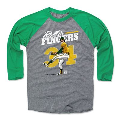 500 LEVEL Rollie Fingers 3/4 Sleeve T-Shirt (Baseball Tee, XXX-Large, Green/Heather Gray) - Rollie Fingers Retro WHT