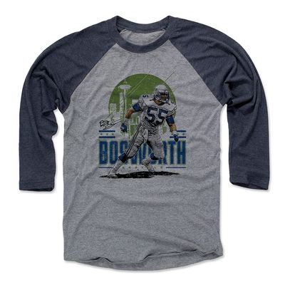 500 LEVEL Brian Bosworth 3/4 Sleeve T-Shirt (Baseball Tee, XXX-Large, Navy/Heather Gray) - Brian Bosworth Seattle Skyline