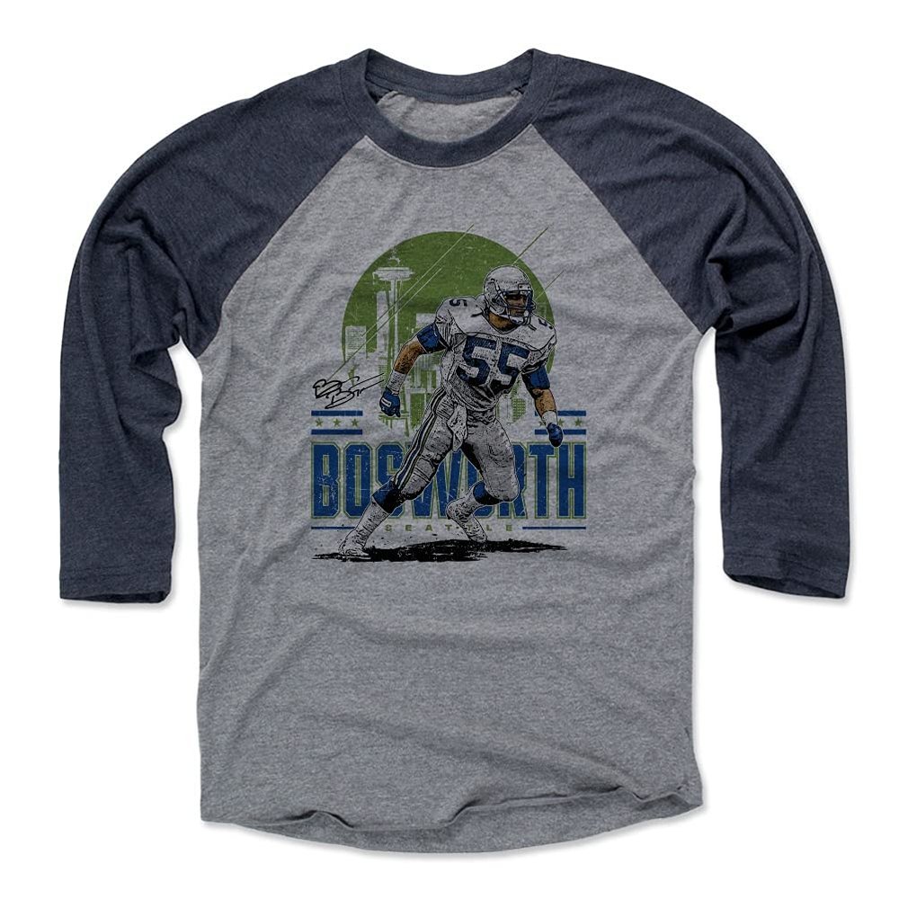500 LEVEL Brian Bosworth 3/4 Sleeve T-Shirt (Baseball Tee, XXX-Large, Navy/Heather Gray) - Brian Bosworth Seattle Skyline