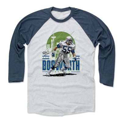 500 LEVEL Brian Bosworth 3/4 Sleeve T-Shirt (Baseball Tee, XXX-Large, Indigo/Ash) - Brian Bosworth Seattle Skyline