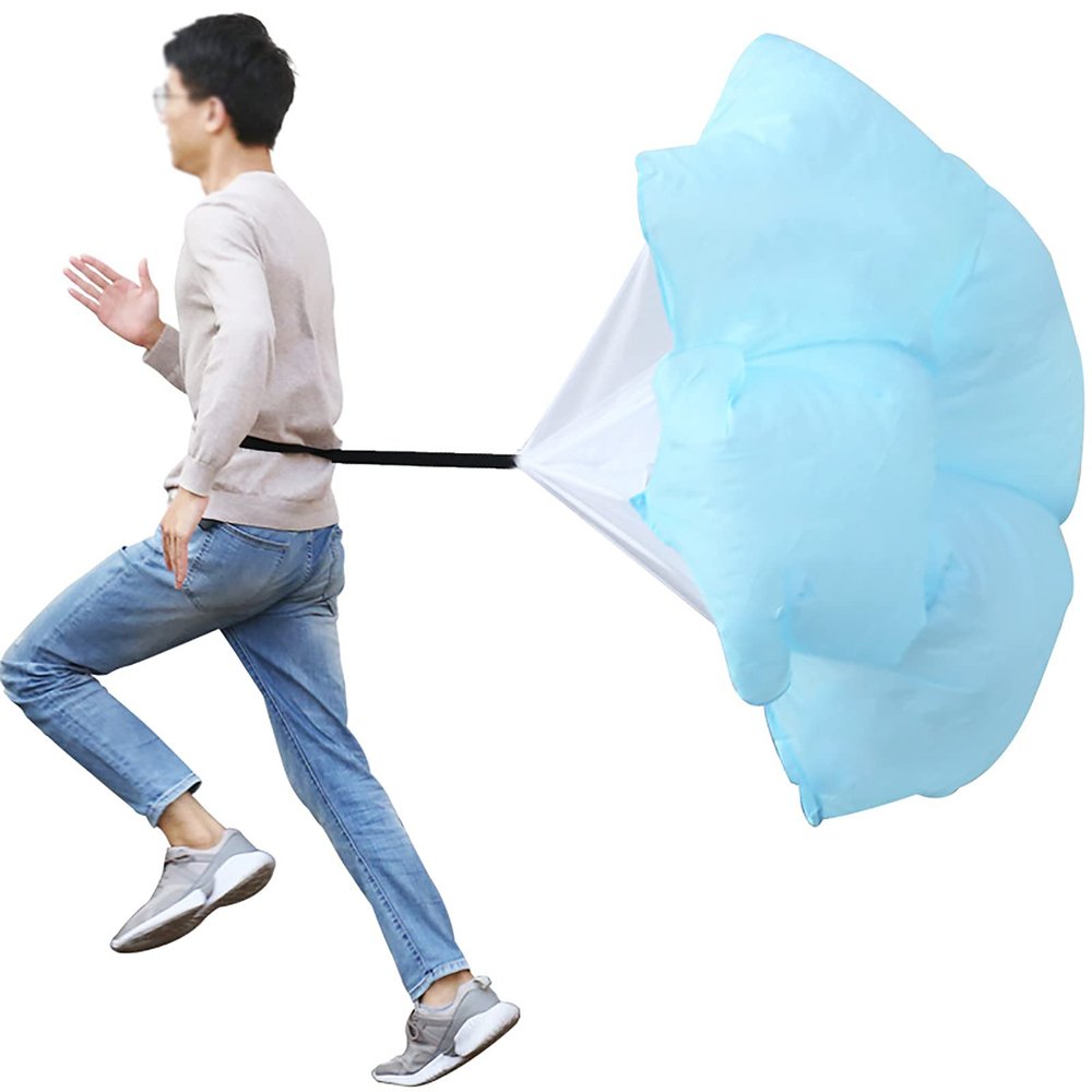 Resistance Parachute 57" Running Power Chute, Resistance Sprint Speed Training Parachute, Athletics Training Tool Equipment with Carrying Pouch(Color:Blue)