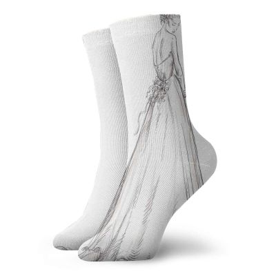 GULTMEE Bridal Fashion Compression Socks,Fairytale Ending Of A Love Story,Performance Polyester Cushioned Athletic Crew Socks for Running,Athletic,Black White -12 inch