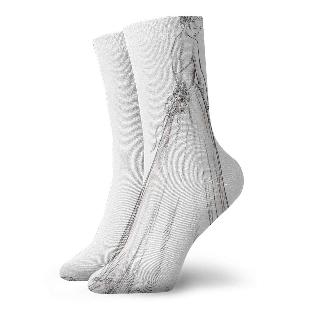 GULTMEE Bridal Fashion Compression Socks,Fairytale Ending Of A Love Story,Performance Polyester Cushioned Athletic Crew Socks for Running,Athletic,Black White -12 inch
