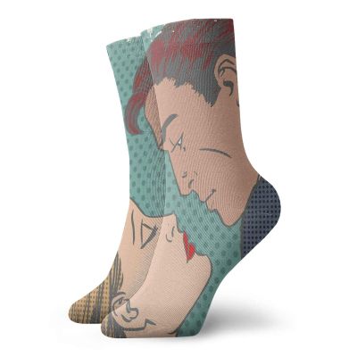 GULTMEE Funny Compression Socks Women and Men,Man And Woman About To Kiss Pop Art Comics Retro Style Halftone Grunge,Best for Circulation,Running,Athletic,Nurse,Travel, -12 inch
