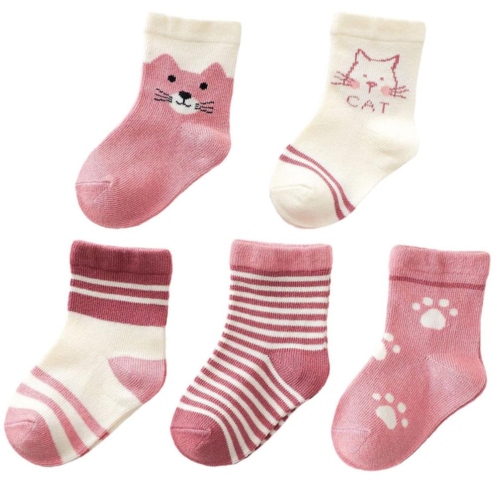 5-Pack Newborn Baby Socks Cat Stripes Toddler Socks Cat White Infant Girl Socks for Baby Girls 0-6 Months Toddlers 6-36m Kis 6 to 8 Years (12-36 Months)
