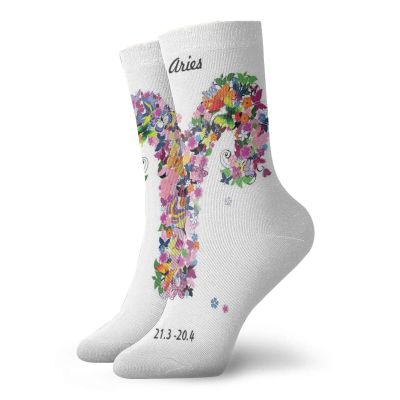 Zodiac Aries Funny Compression Socks Women and Men,Lively Butterflies And Blooming Flowers As An Astrology Symbol Spring Inspired,Best for Circulation,Running,Athletic,Nurse,Travel,Multicolor -12 inch