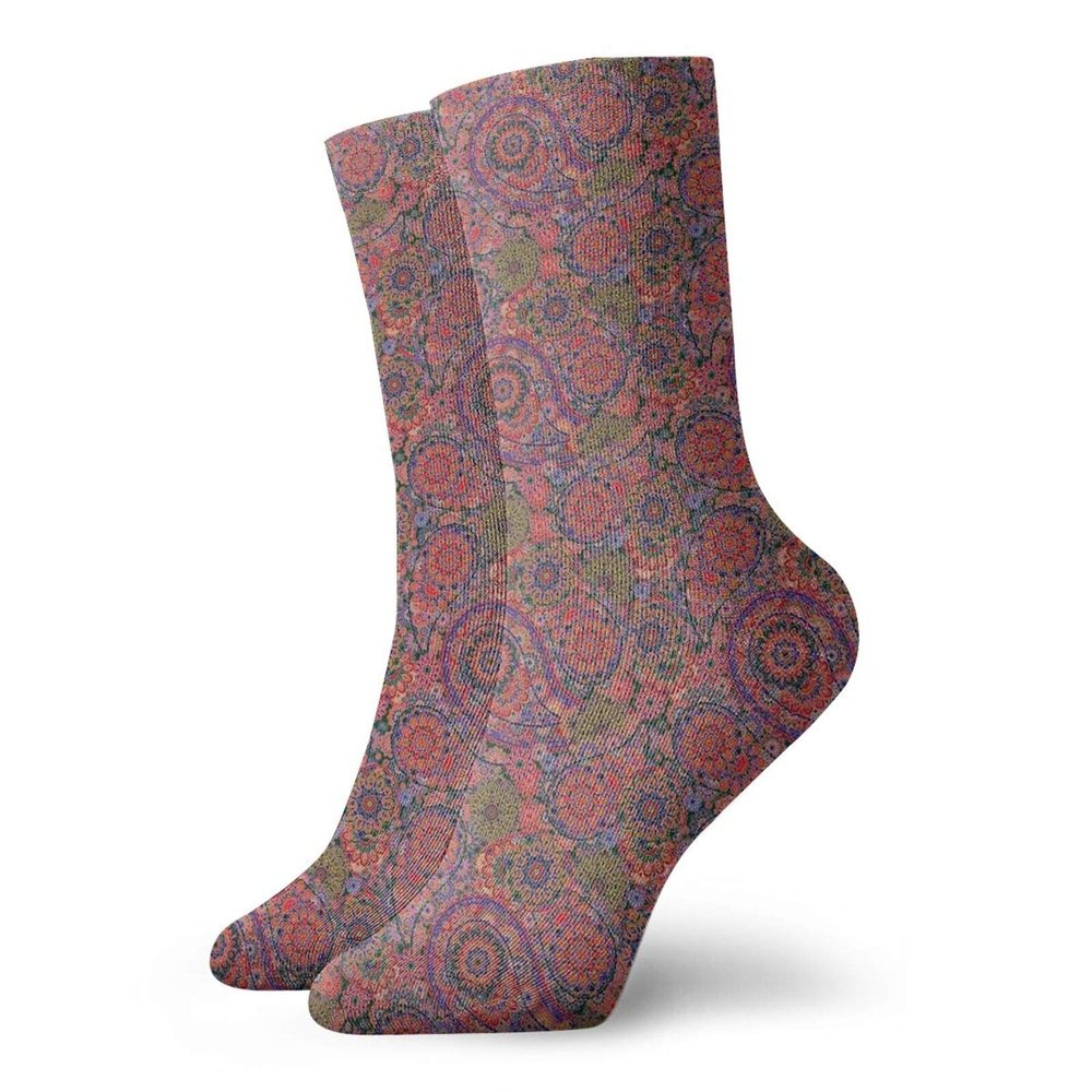 Ethnic Fashion Compression Socks,Asian Leaves With Details South Ethnic Oriental Inspired Paisley Retro,Performance Polyester Cushioned Athletic Crew Socks for Running,Athletic,Burgundy Green -12 inch
