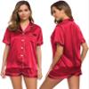 LecGee Womens Silk Satin Pajamas Set Short Sleeve Sleepwear Button Down Loungewear 2 Pcs Pjs view 1