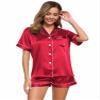 LecGee Womens Silk Satin Pajamas Set Short Sleeve Sleepwear Button Down Loungewear 2 Pcs Pjs view 2