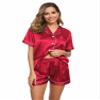 LecGee Womens Silk Satin Pajamas Set Short Sleeve Sleepwear Button Down Loungewear 2 Pcs Pjs view 3