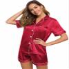 LecGee Womens Silk Satin Pajamas Set Short Sleeve Sleepwear Button Down Loungewear 2 Pcs Pjs view 4