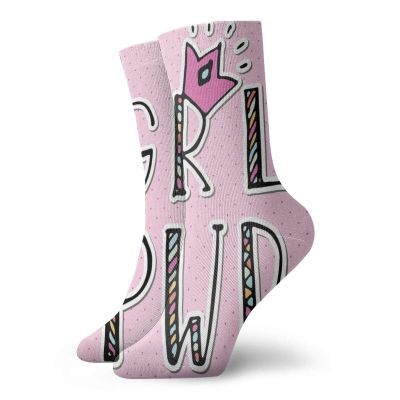 Girl Slogan Funny Compression Socks Women and Men,Girl Power Text In Ornamental Font Stripes Zigzags Polka Dots Backdrop Gender,Best for Circulation,Running,Athletic,Nurse,Travel,Multicolor -12 inch