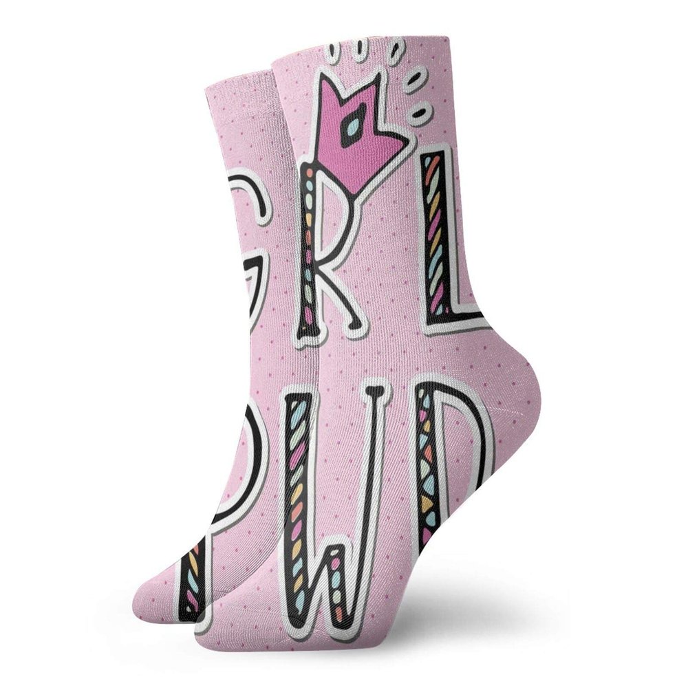 Girl Slogan Funny Compression Socks Women and Men,Girl Power Text In Ornamental Font Stripes Zigzags Polka Dots Backdrop Gender,Best for Circulation,Running,Athletic,Nurse,Travel,Multicolor -12 inch