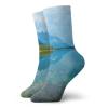 GULTMEE Wyoming Funky Colorful Cushion Sport Socks,Leigh Lake Landscape With Amazing Sky,Athletic Cushioned Running Performance Crew Socks For Men/Women,Olive Green Sea Blue -12 inch view 1