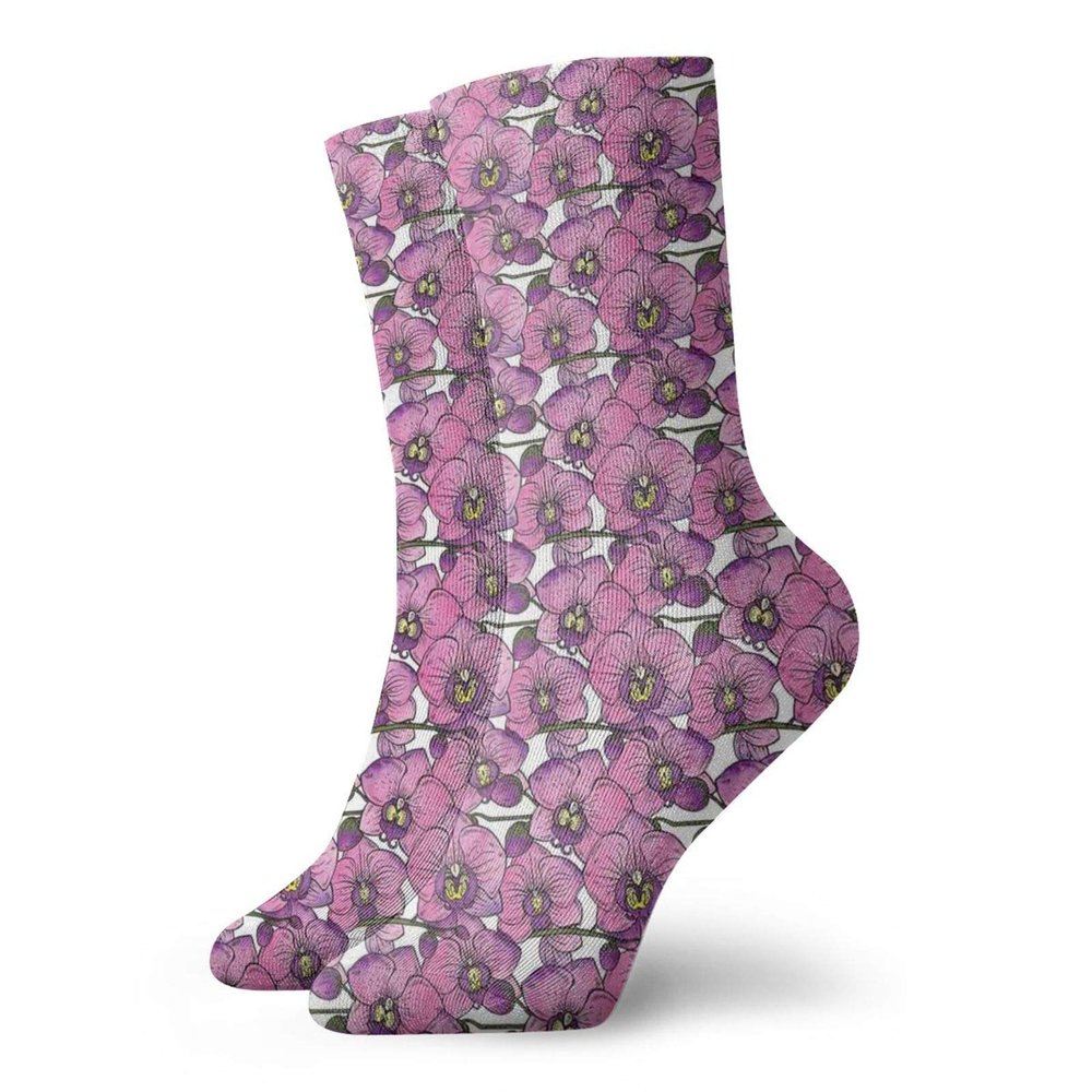 GULTMEE Fashion Compression Socks,Exotic Orchid Branch Tropic Essence Romantic Blossom Bouquet,Performance Polyester Cushioned Athletic Crew Socks for Running,Athletic, -12 inch