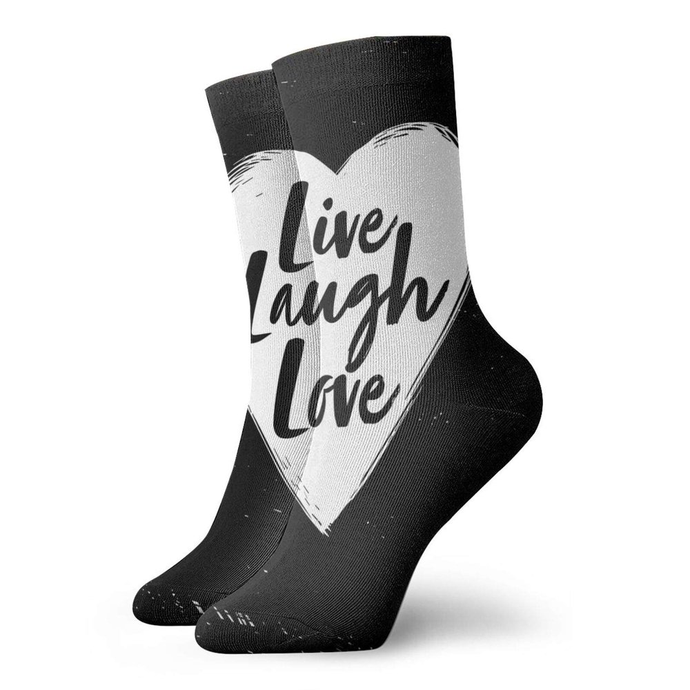 GULTMEE Live Laugh Love Fashion Compression Socks,Illustration Of A Grunge Inspired Heart,Performance Polyester Cushioned Athletic Crew Socks for Running,Athletic,Black White -12 inch