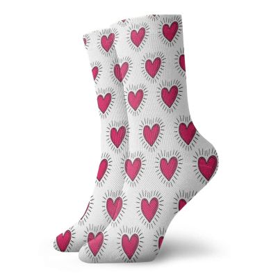 GULTMEE Hearts Fashion Compression Socks,Beating Hearts In Loved In Retro Style Doodle Painting,Performance Polyester Cushioned Athletic Crew Socks for Running,Athletic,Black White Magenta -12 inch