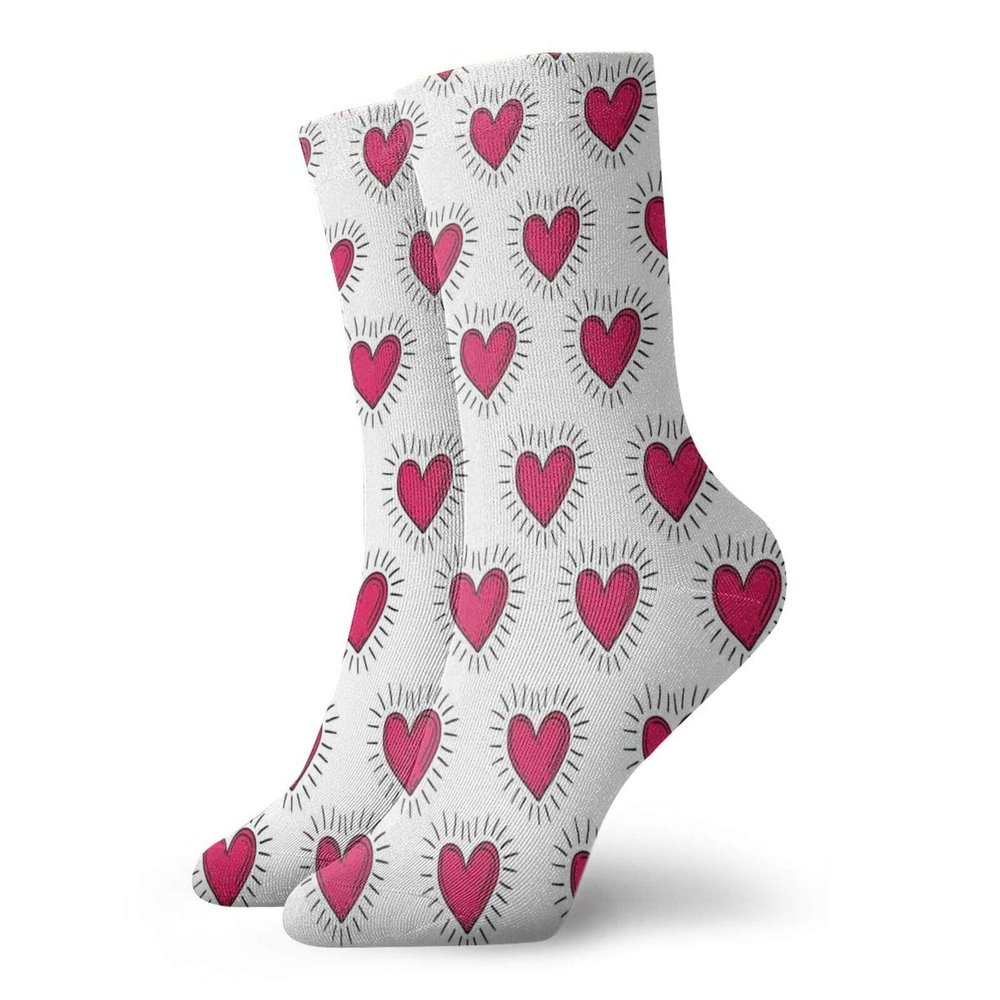 GULTMEE Hearts Fashion Compression Socks,Beating Hearts In Loved In Retro Style Doodle Painting,Performance Polyester Cushioned Athletic Crew Socks for Running,Athletic,Black White Magenta -12 inch