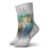 GULTMEE Earth Fashion Compression Socks,Globe of Planet Earth Realistic Continents,Performance Polyester Cushioned Athletic Crew Socks for Running,Athletic,Blue Green Pale Brown -12 inch view 1