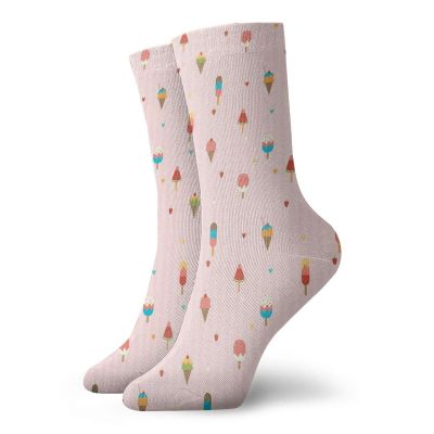 Ice Cream Funny Compression Socks Women and Men,Pastel Pink Striped Backdrop With Hearts Different Toppings On Sticks And Cones,Best for Circulation,Running,Athletic,Nurse,Travel,Multicolor -12 inch